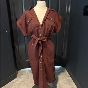 Elegant Brown Button-Down Dress